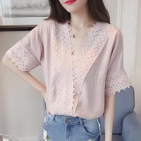Lily of Valley/リリーオブバリー Lily of Valley 花柄 半袖 レース ブラウス 上品 きれいめ 刺繍 Vネック シャツ レディース/507017072