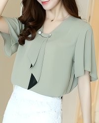 Lily of Valley/リリーオブバリー Lily of Valley フレア スリーブ シフォン シャツ ブラウス ボウタイ 上品 きれいめ 半袖 リボン/507017076