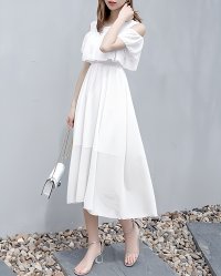 Lily of Valley/リリーオブバリー Lily of Valley オープンショルダー シフォン フレア ロング ワンピース 大人 可愛い 半袖 ミモレ丈 夏/507017170