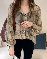 Lily of Valley/リリーオブバリー Lily of Valley ボリュームスリーブ チェック シフォン ブラウス レディース トップス 長袖 ロング シースルー/507017208