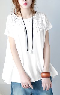 Lily of Valley/リリーオブバリー Lily of Valley レース 切り替え 半袖 チュニック シャツ カジュアル ギャザー 清楚 上品 春/507017283