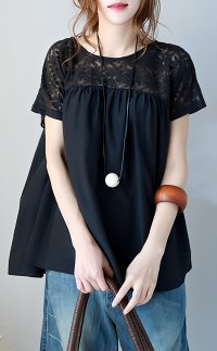 Lily of Valley/リリーオブバリー Lily of Valley レース 切り替え 半袖 チュニック シャツ カジュアル ギャザー 清楚 上品 春/507017283
