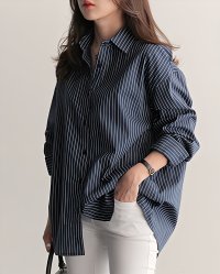 Lily of Valley/リリーオブバリー Lily of Valley オーバーサイズ ストライプ ロング 長袖 シャツ カジュアル ゆったり ふんわり 襟付き/507017285
