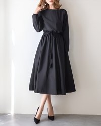 Lily of Valley/リリーオブバリー Lily of Valley ブラウジング 長袖 ボートネック ワンピース 上品 無地 ゆったり バルーン袖 膝下/507017301