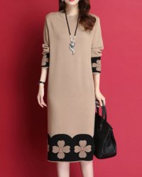 Lily of Valley/リリーオブバリー Lily of Valley 大花柄 ワンピース 上品 きれいめ ミディアム丈 長袖 ゆったり レディース ミモレ丈ワンピース/507017364
