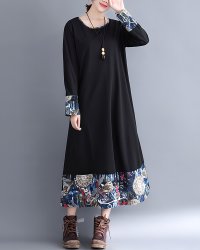Lily of Valley/リリーオブバリー Lily of Valley エスニック柄 オーバーサイズ フレア ワンピース カジュアル ロング 長袖 ゆったり レディース/507017370