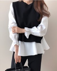 Lily of Valley/リリーオブバリー Lily of Valley ニット ベスト セット ペプラム チュニック ブラウス 上品 レディース トップス 長袖/507017412