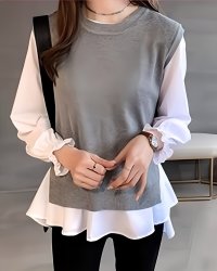 Lily of Valley/リリーオブバリー Lily of Valley ニット ベスト セット ペプラム チュニック ブラウス 上品 レディース トップス 長袖/507017412