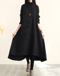 Lily of Valley/リリーオブバリー Lily of Valley タートルネック ヘム ロング ワンピース 長袖 カジュアル 無地 ミモレ丈 フレア Aライン/507017526