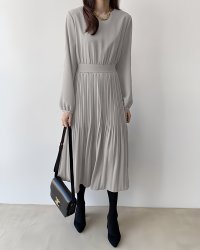 Lily of Valley/リリーオブバリー Lily of Valley ウエスト 切替 プリーツ ワンピース 清楚 カジュアル ボートネック 上品 長袖 ミモレ/507017532