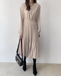 Lily of Valley/リリーオブバリー Lily of Valley ウエスト 切替 プリーツ ワンピース 清楚 カジュアル ボートネック 上品 長袖 ミモレ/507017532