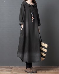 Lily of Valley/リリーオブバリー Lily of Valley フレア ロング デニム ワンピース ゆったり カジュアル 無地 ふんわり 上品 長袖/507017536
