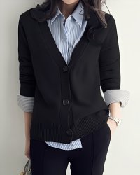 Lily of Valley/リリーオブバリー Lily of Valley 無地 Vネック ニット カーディガン シンプル カジュアル トップス 長袖 上品 きれいめ/507017540