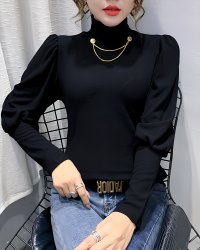 Lily of Valley/リリーオブバリー Lily of Valley パフスリーブ ハイネック トップス 長袖 カジュアル 袖コンシャス 上品 きれいめ 無地/507017547