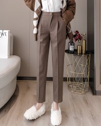 Lily of Valley/リリーオブバリー Lily of Valley スラックス ウール タッチ パンツ ゆったり ボトムス センタープレス ハイウエスト フェイクウール/507017555