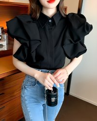 Lily of Valley/リリーオブバリー Lily of Valley フリル ボリュームスリーブ タック ブラウス 無地 上品 清楚 大人可愛い パーティー/507017640