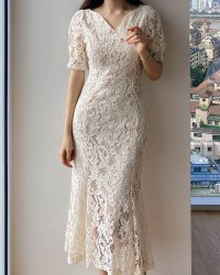Lily of Valley/リリーオブバリー Lily of Valley 総レース マーメイド ドレス ワンピース ミディアム丈 結婚式 二次会 清楚 上品 きれいめ/507017663