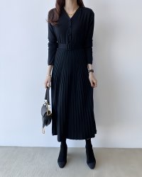 Lily of Valley/リリーオブバリー Lily of Valley ウエストベルト プリーツ ロング ワンピース ハイウエスト 長袖 大人可愛い カジュアル レディース/507017670