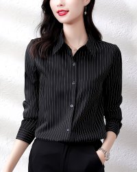 Lily of Valley/リリーオブバリー Lily of Valley シンプル ストライプ ベーシック ブラウス トップス シャツ 上品 長袖 事務服 きれいめ/507017684