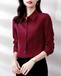 Lily of Valley/リリーオブバリー Lily of Valley シンプル ストライプ ベーシック ブラウス トップス シャツ 上品 長袖 事務服 きれいめ/507017684