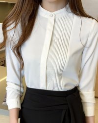 Lily of Valley/リリーオブバリー Lily of Valley プリーツ デザイン 上品 ブラウス ハイネック 長袖 無地 事務服 オフィス 清楚/507017790