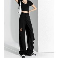 Belle Cie/ベルシー Belle Cie デニム デニムロングパンツ ロング ダメージ カットオフ 肌見せ レディース ダンス ワイドパンツ ギャル 韓国ファッション セク/507017834