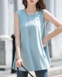 Lily of Valley/リリーオブバリー Lily of Valley ラウンドネック ノースリーブ チュニック トップス ふんわり 無地 カジュアル 上品 清楚/507017862