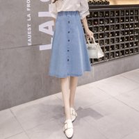 Lily of Valley/リリーオブバリー Lily of Valley 膝丈 デニム フレア スカート ウエストゴム ミディアム丈 カジュアル 上品 大人可愛い/507017869