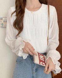Lily of Valley/リリーオブバリー Lily of Valley ボリュームスリーブ シフォン プリーツ トップス 長袖 カジュアル 無地 きれいめ 上品/507017930