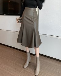 Lily of Valley/リリーオブバリー Lily of Valley ハイウエスト レザー マーメイド スカート カジュアル フレア 上品 きれいめ 無地 ロング/507017947