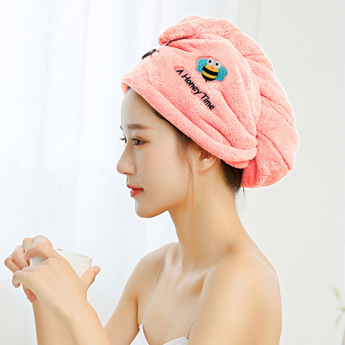 Amazon｜ドライヘアキャップ 弓速乾性コーラルフリースドライ