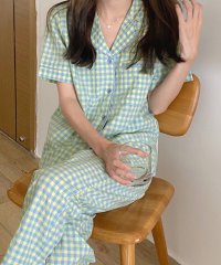 TeddyShop/テディショップ Teddyshop レディース パステルチェック柄半袖ルームウェアパジャマ 上下2点セット/507021424