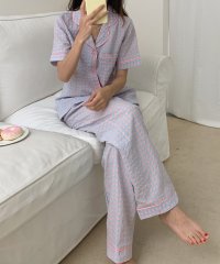 TeddyShop/テディショップ Teddyshop レディース パステルチェック柄半袖ルームウェアパジャマ 上下2点セット/507021424