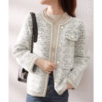 miniministore/ミニミニストア miniministore ツイード調ニット ジャケット ノーカラー/507022370