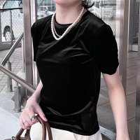 REAL STYLE/リアルスタイル REAL STYLE ベロア トップス レディース カットソー Tシャツ 半袖 きれいめ 無地 シンプル 上品 オフィス お出かけ 秋 冬 可愛/507016793