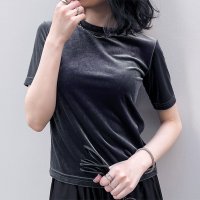 REAL STYLE/リアルスタイル REAL STYLE ベロア トップス レディース カットソー Tシャツ 半袖 きれいめ 無地 シンプル 上品 オフィス お出かけ 秋 冬 可愛/507016793