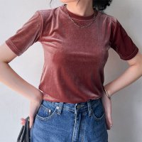 REAL STYLE/リアルスタイル REAL STYLE ベロア トップス レディース カットソー Tシャツ 半袖 きれいめ 無地 シンプル 上品 オフィス お出かけ 秋 冬 可愛/507016793