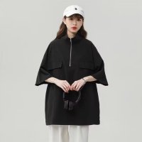 Belle Cie/ベルシー Belle Cie Tシャツ ハーフジップ 半袖 薄手 快適 5分袖 ストリート レディース 夏 シンプル ポケット オーバーサイズ 大きいサイズ ゆ/507032282