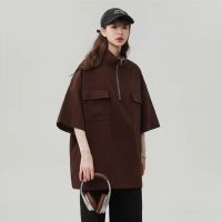 Belle Cie/ベルシー Belle Cie Tシャツ ハーフジップ 半袖 薄手 快適 5分袖 ストリート レディース 夏 シンプル ポケット オーバーサイズ 大きいサイズ ゆ/507032282