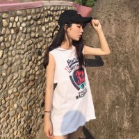 Belle Cie/ベルシー Belle Cie Tシャツ ノースリーブ タンクトップ プリント ペイント ナンバー レディース 韓国ファッション カジュアル ロング丈 カラバリ /507032306