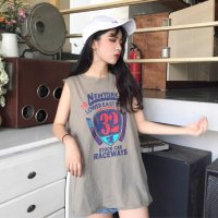 Belle Cie/ベルシー Belle Cie Tシャツ ノースリーブ タンクトップ プリント ペイント ナンバー レディース 韓国ファッション カジュアル ロング丈 カラバリ /507032306