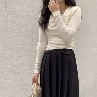 And Kawaii/アンドカワイイ And Kawaii Tシャツトップス 2024年春新作 斜め襟 無地長袖インナー 韓国ファッション/507033108