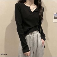 And Kawaii/アンドカワイイ And Kawaii 長袖Tシャツ 早春の新作 Vネック ショート丈トップス/507033124