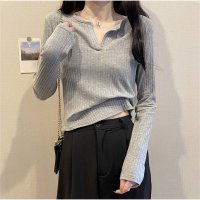 And Kawaii/アンドカワイイ And Kawaii 長袖Tシャツ 早春の新作 Vネック ショート丈トップス/507033124