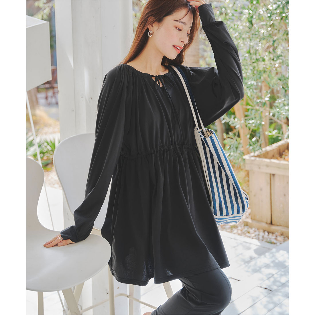 直営ショッパー付♪CELINE コットン ロングシャツドレス Cotton Linen Pin Stripe ポケットロング
