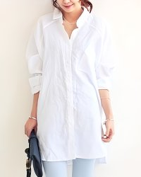 Lily of Valley/リリーオブバリー Lily of Valley レディース チュニックシャツ オーバーサイズ コットン ブラウス バックボタン 長袖 ロング カジュアル/507017184