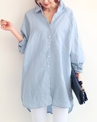 Lily of Valley/リリーオブバリー Lily of Valley レディース チュニックシャツ オーバーサイズ コットン ブラウス バックボタン 長袖 ロング カジュアル/507017184