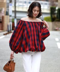 ELFRANK/エルフランク ELFRANK 2WAYブロックチェックオフショルダーブラウス【洗える】/507046025