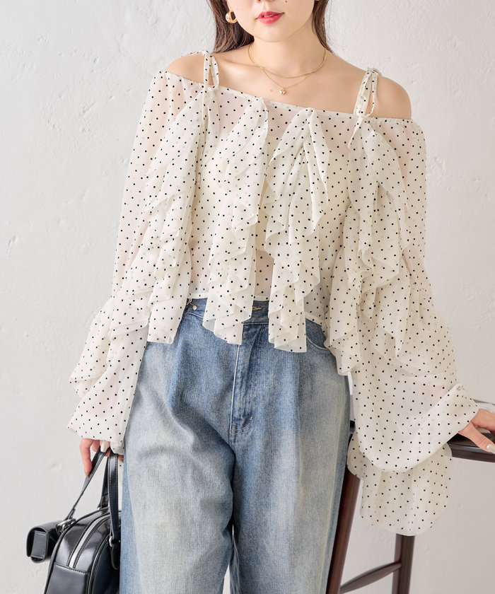 クーポン】【セール 72%OFF】【Chico】2wayフリルオフショル