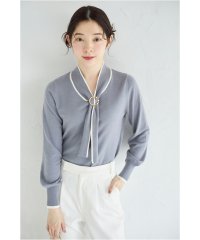 tocco closet/トッコクローゼット tocco closet パールビジューリングモチーフ付きボウタイ配色ニットプルオーバー/507073413